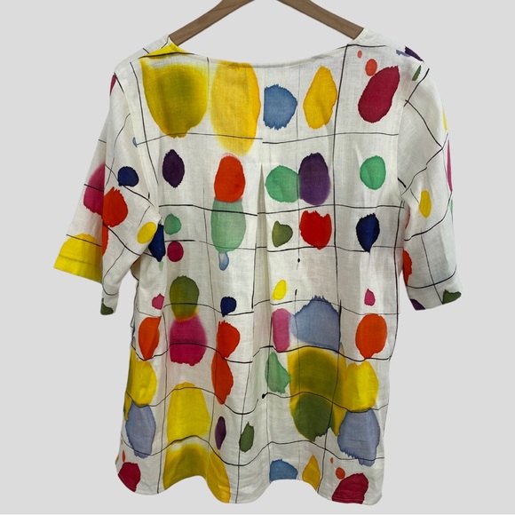 Caroline Rose White Linen Abstract Windowpane Paint Box Tunic - Picture 7 of 9